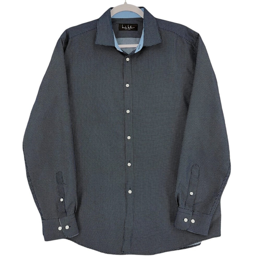 Nicole Miller New York Mens Long Sleeve Button Down Shirt‎ Polka Dot Size Large